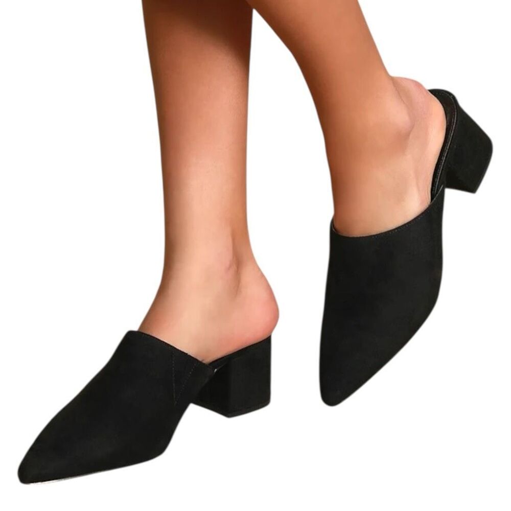 NEW Lulus Jaymes Black Faux Suede Pointed Toe Mules Block Heel Size 8 (2) - Picture 11 of 12